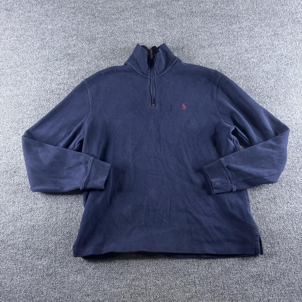 Polo Ralph Lauren Sweater Mens M Blue 1/4 Zip Mock Neck Cotton Knit Pullover